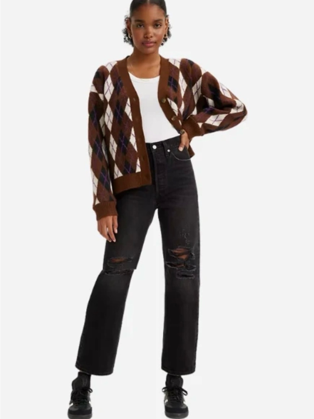 Levi’s Ribcage Straight Ankle High-Rise Black Distressed Jeans